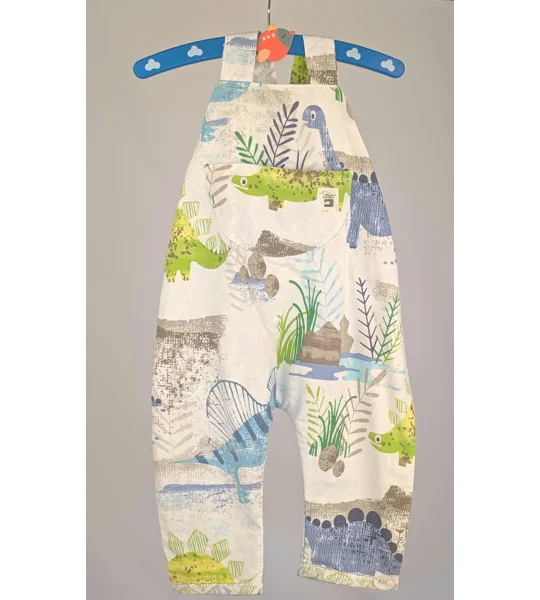 Dinosaur Dungarees, romper,(12-18m) sustainable children's gift.