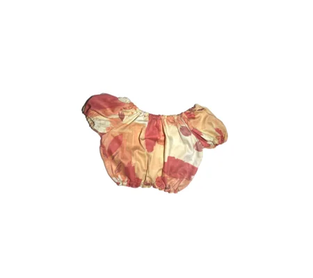 Reworked Milkmaid Crop Top: Orange Abstract Pattern, Size 12