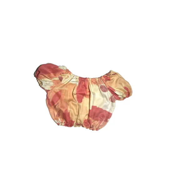 Reworked Milkmaid Crop Top: Orange Abstract Pattern, Size 12