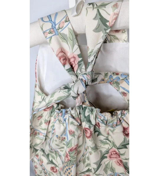 Floral cottage boutique Baby Dungarees, Upcycled Kids Overalls (9-12m)