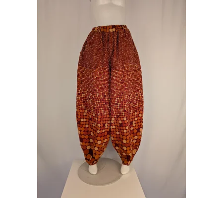 Reworked barrel Leg Trousers: Size 16, warm orange spots