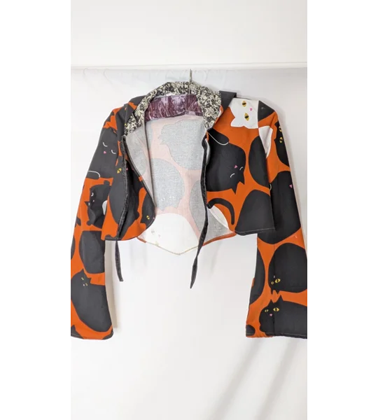 Pixie style jacket: Unique cats print crop jacket, Size 12