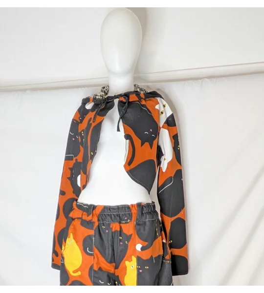 Pixie style jacket: Unique cats print crop jacket, Size 12