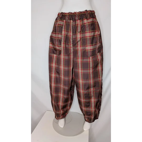 Lined warm barrel Leg Trousers: Size 16 silky tartan