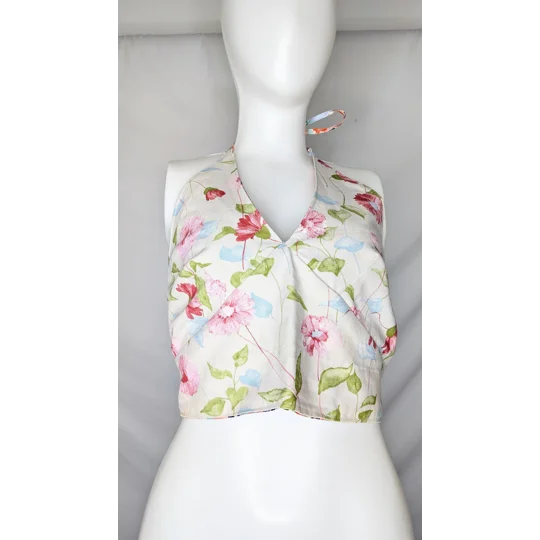 Reversible Cropped Halter Top: floral fling