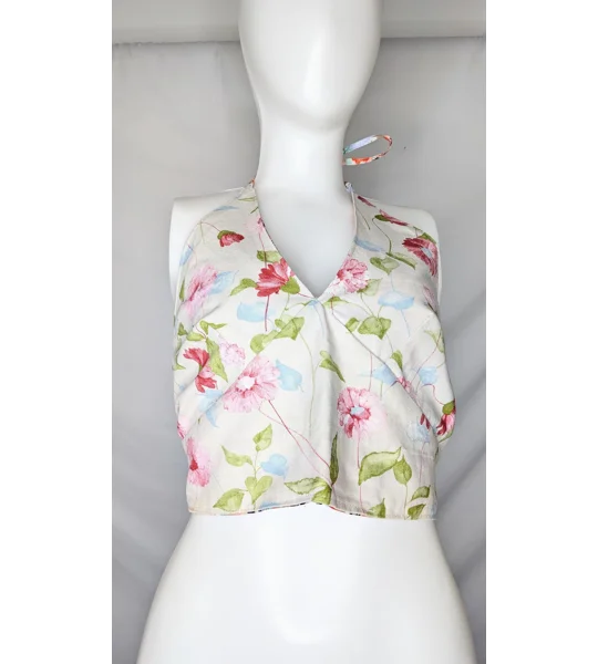 Reversible Cropped Halter Top: floral fling