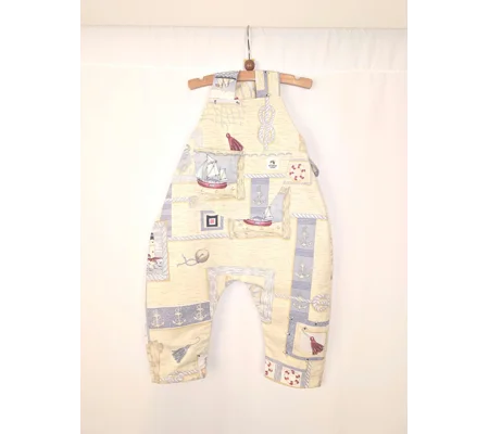 Toddler dungarees, seaside boats,(12-18m) sustainable children's gift.