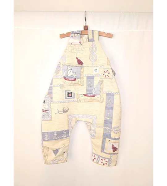 Toddler dungarees, seaside boats,(12-18m) sustainable children's gift.