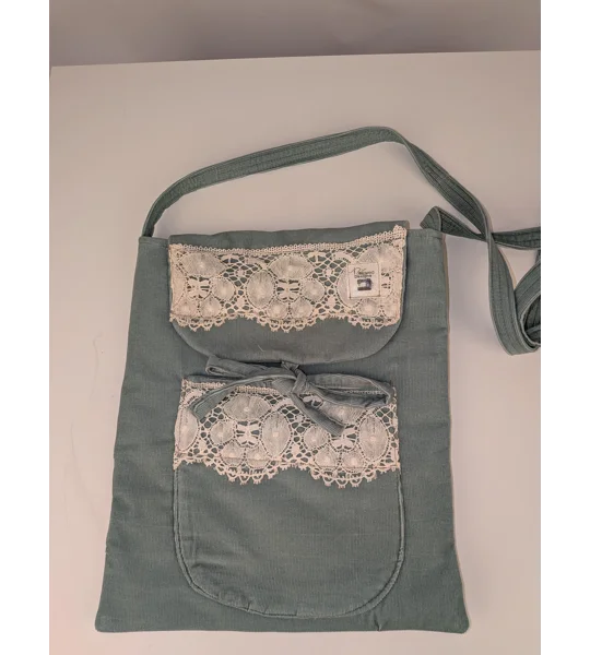 Mint green baby cord messenger bag