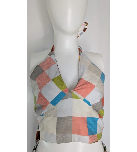 Reversible Cropped Halter Top: raspberry trifle