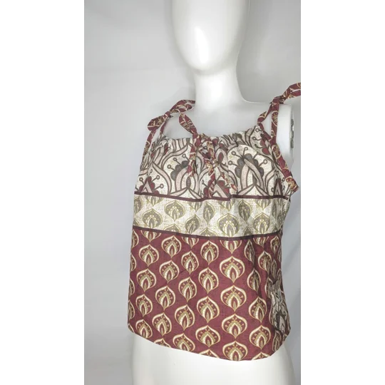 Reworked Cropped Cami Top: Ribbon Straps, Size 12, ethnic fushion