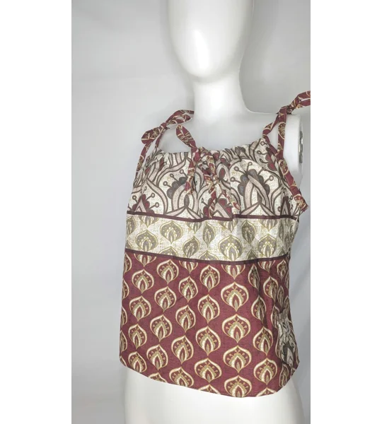Reworked Cropped Cami Top: Ribbon Straps, Size 12, ethnic fushion