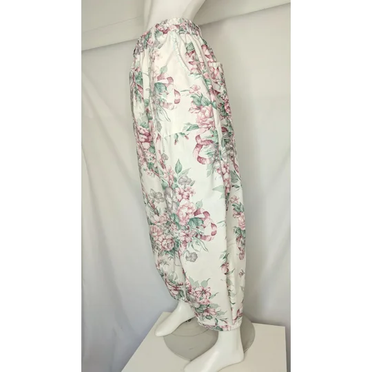 Reworked barrel Leg Trousers: Size 16, antique leafy rose