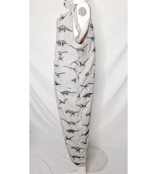Dungarees: Size 16-18/XL Baggy Fit Overalls, dinosaur stripes