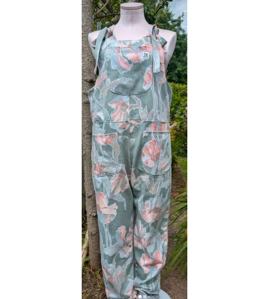 Dungarees size 10 floral, reworked upcycled textiles