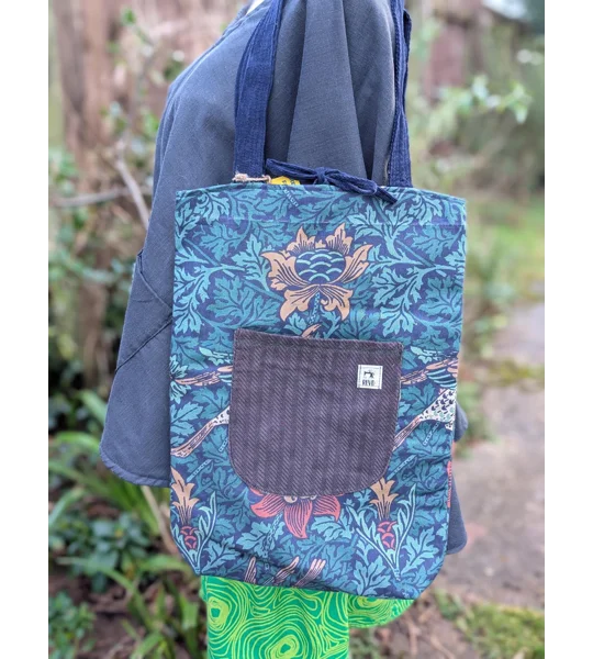 William Morris Style Floral Tote Bag: Upcycled Vintage Fabric