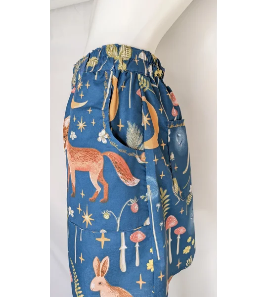 Wide Leg shorts: Size 14 mystical woodland Print owl, reworked upcycled textiles