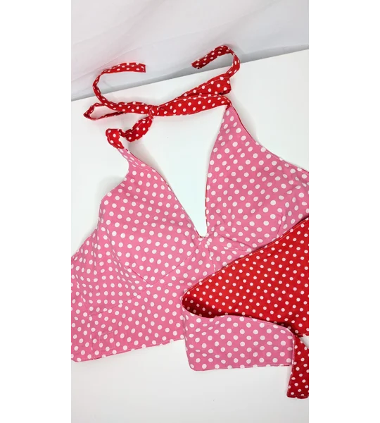 Reversible Cropped Halter Top: hotty spotty