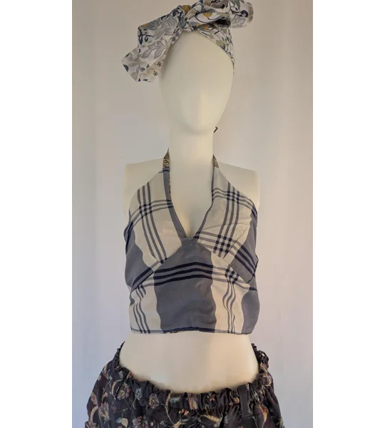Reversible Cropped Halter Top: check and william Tie Back