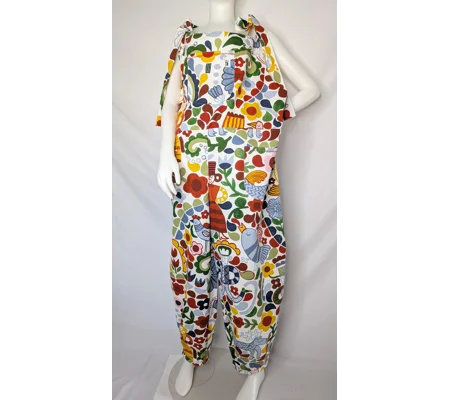 Tie Top Dungarees, Folk Art Print, Cotton Blend, Size 20