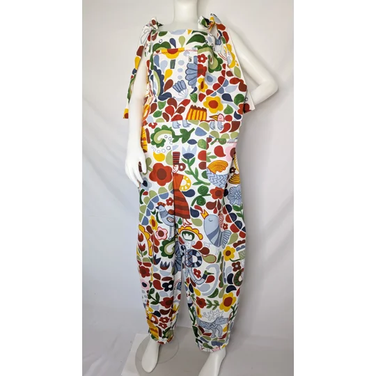 Tie Top Dungarees, Folk Art Print, Cotton Blend, Size 20