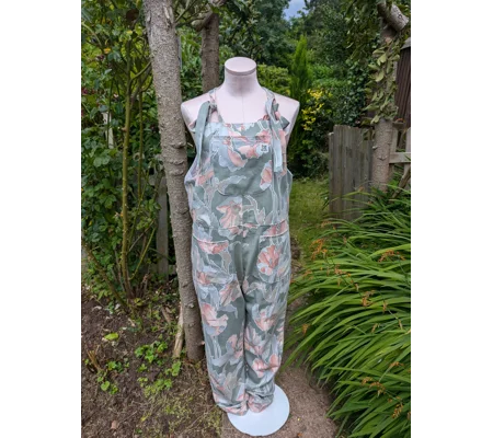 Dungarees size 10 floral, reworked upcycled textiles