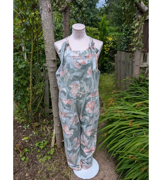 Dungarees size 10 floral, reworked upcycled textiles