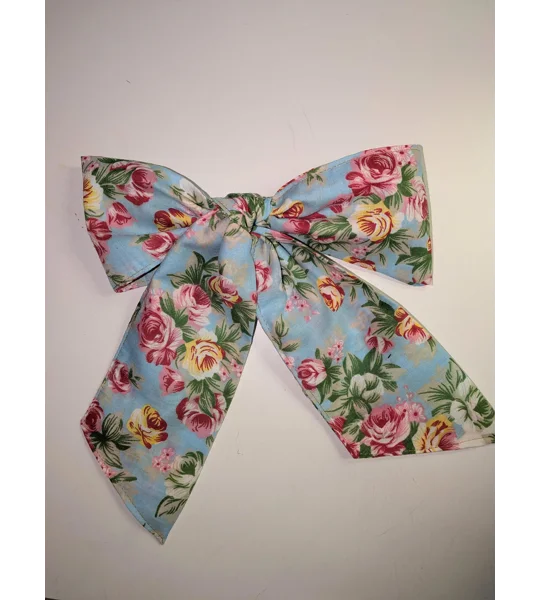 Upcycled Fabric Barrette Hair Giant Feminine bow: vintage floral hair decoration