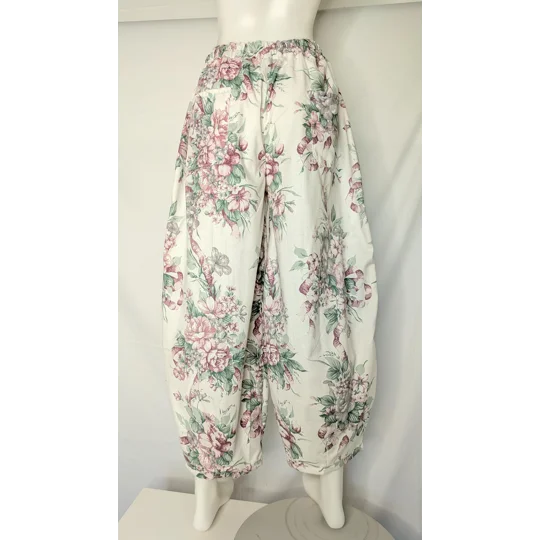 Reworked barrel Leg Trousers: Size 16, antique leafy rose