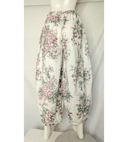 Reworked barrel Leg Trousers: Size 16, antique leafy rose