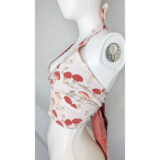 Reversible Cropped Halter Top: whimsical mushroom