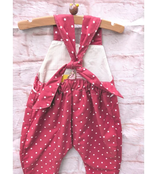 Dungarees for Babies: Handmade Romper in Red Spots (3-6m)