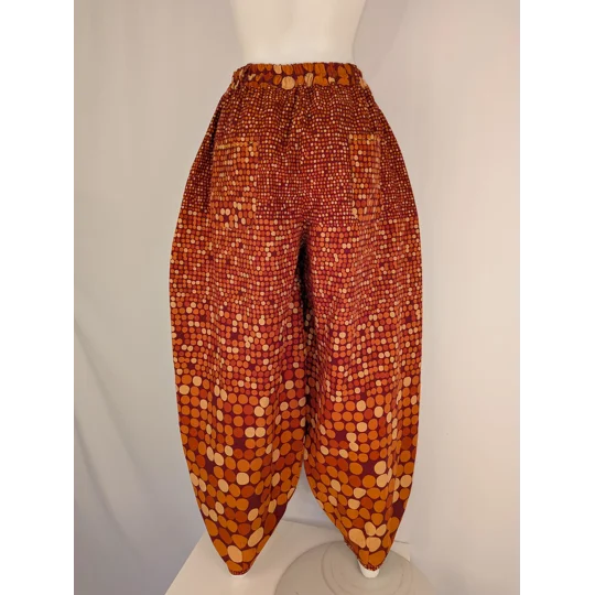 Reworked barrel Leg Trousers: Size 16, warm orange spots