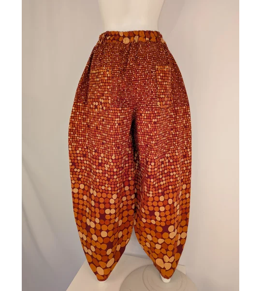 Reworked barrel Leg Trousers: Size 16, warm orange spots