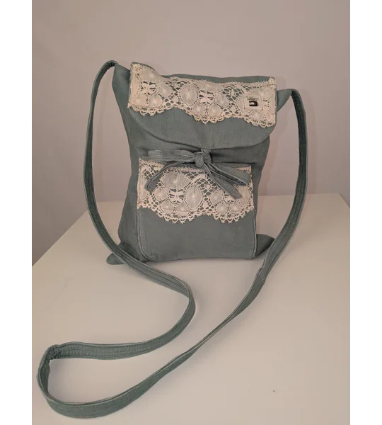 Mint green baby cord messenger bag
