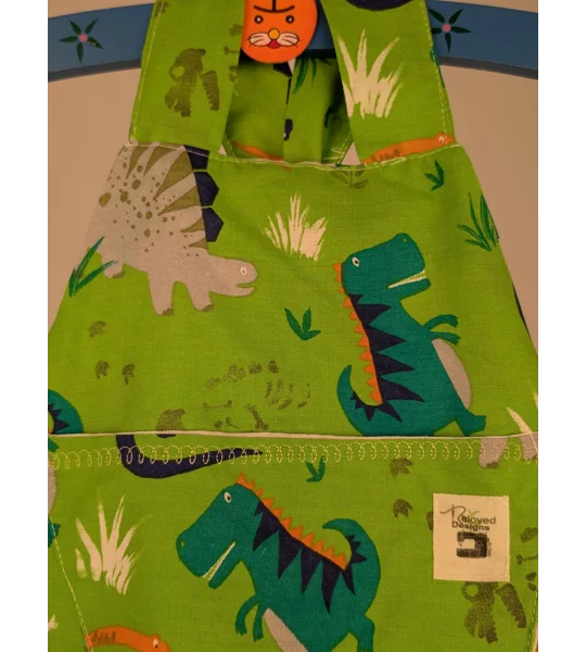 Dinosaur Baby Dungarees Romper: Upcycled Sustainable Baby Clothing (9-12m)