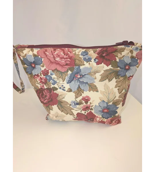 Cottage Core floral Print cosmetics Bag: Upcycled Boho Chic