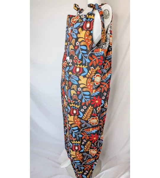 Tie Top Dungarees, Floral Print Cotton Overalls, Size 20