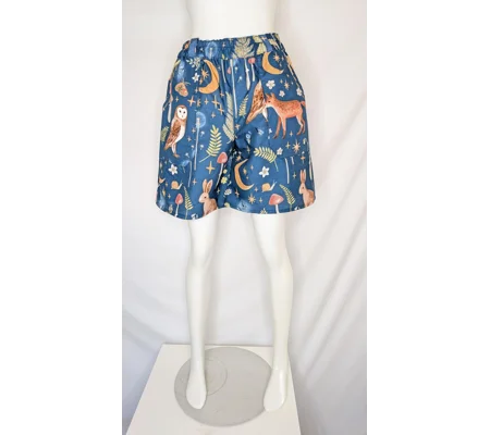Wide Leg shorts: Size 14 mystical woodland Print owl, reworked upcycled textiles