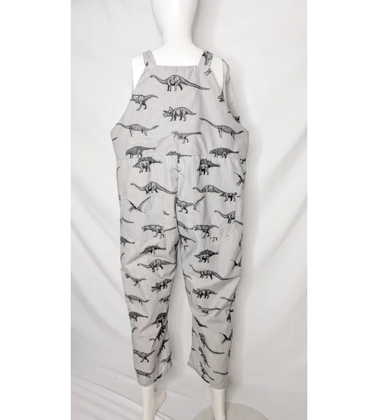 Dungarees: Size 16-18/XL Baggy Fit Overalls, dinosaur stripes