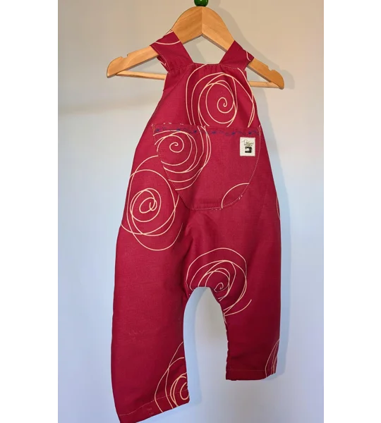 Patterned Pink Baby Dungarees Romper: Upcycled Sustainable Baby Clothing (9-12m)