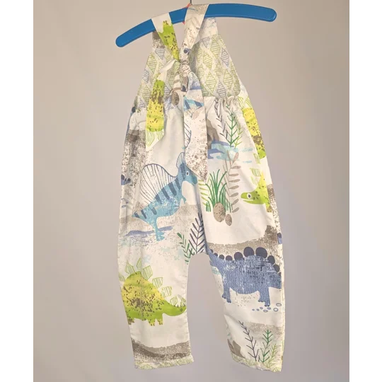 Dinosaur Dungarees, romper,(12-18m) sustainable children's gift.