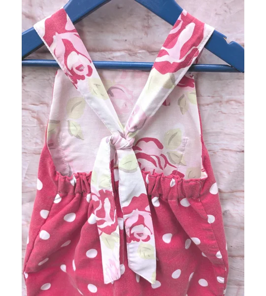 Red Spotted Baby Dungarees: Upcycled Sleeveless Kids Romper (Age 3-4yrs)