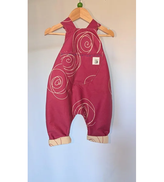 Patterned Pink Baby Dungarees Romper: Upcycled Sustainable Baby Clothing (9-12m)