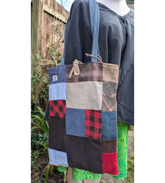 Handmade Patchwork Tote Bag: Upcycled Corduroy & Denim Shopper