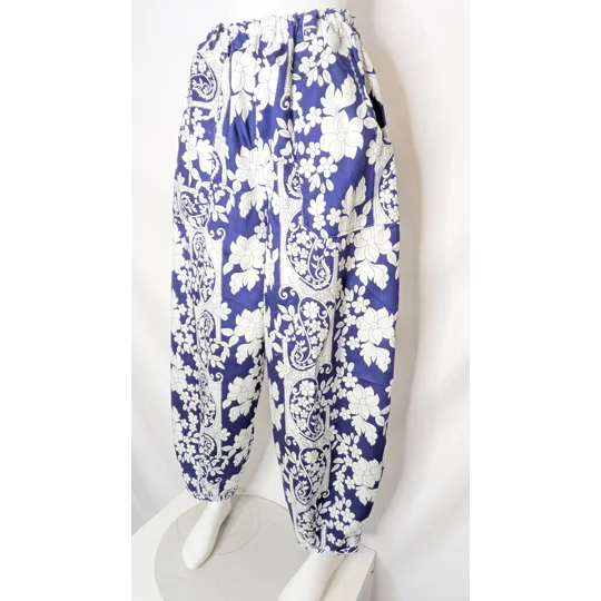 Reworked barrel Leg Trousers: Size 14 navy floral paisley