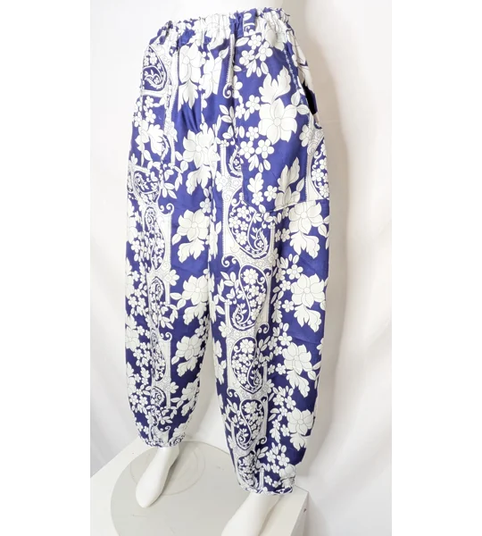 Reworked barrel Leg Trousers: Size 14 navy floral paisley