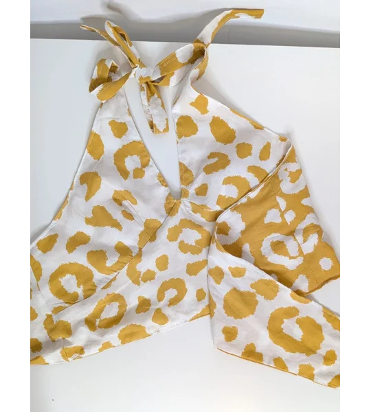 Reversible Cropped Halter Top: jungle sun.