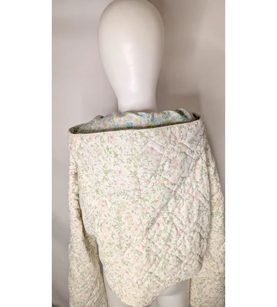 Handmade Vintage Textile Quilted Jacket: Ditsy Floral, Fairy Hood, Size 18
