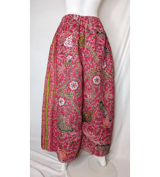 Cotton wide Leg Palazzo Trousers: Size 18 , fushia ethnic peacock